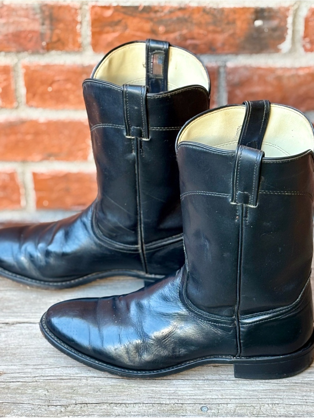 Laredo Men's Black Leather Western Biker Moto Roper Cowboy Boots Sz 10D